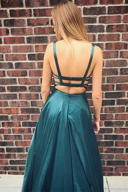 Long A-line Square Stretch Satin Prom Dress