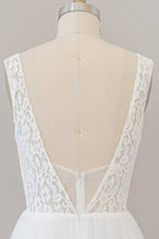 Long A-line Straps V-neck Chiffon Open Back Wedding Dress