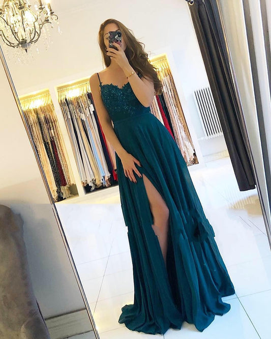 Langes A-Linien-Ballkleid aus Chiffon mit Herzausschnitt und Schlitz