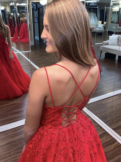 Langes A-Linien-Abschlussballkleid mit Tüllspitze und offenem Rücken
