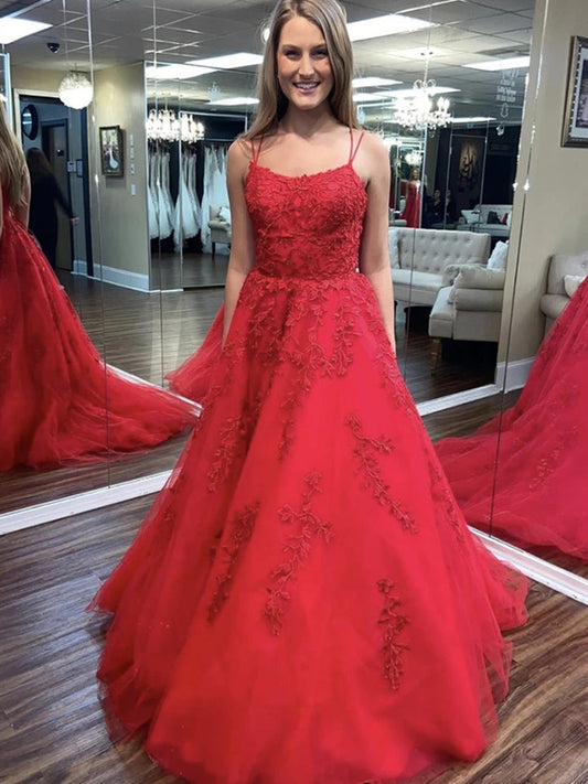 Langes A-Linien-Abschlussballkleid mit Tüllspitze und offenem Rücken