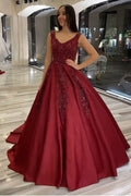 Vestido de fiesta largo de satén con escote en V, espalda descubierta, apliques y volantes de cuentas