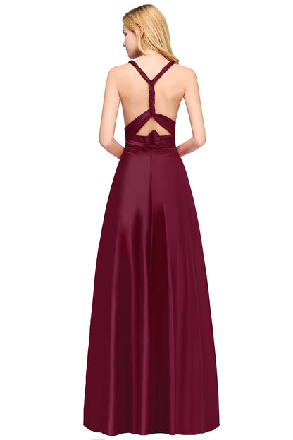 Spaghettiträger Satin Lange Brautjungfernkleider Abschlussball Partykleid