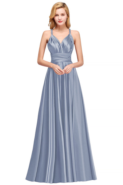 Spaghettiträger Satin Lange Brautjungfernkleider Abschlussball Partykleid