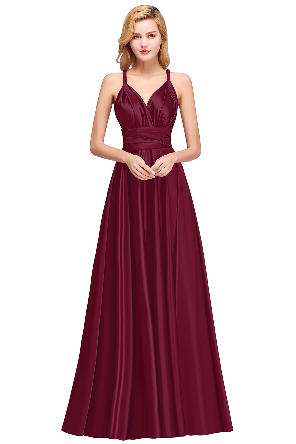 Spaghettiträger Satin Lange Brautjungfernkleider Abschlussball Partykleid