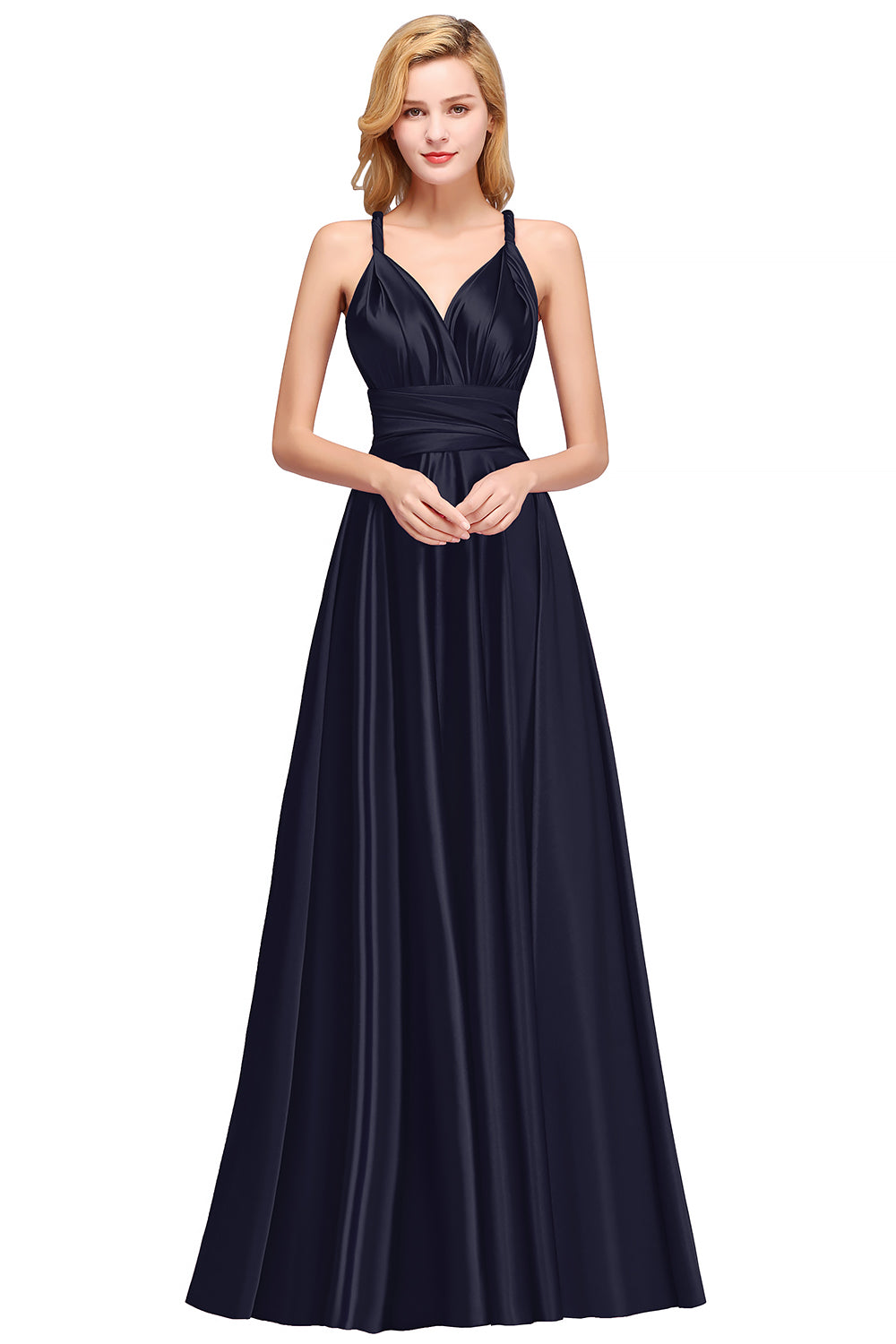 Spaghettiträger Satin Lange Brautjungfernkleider Abschlussball Partykleid