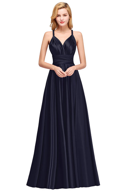 Spaghettiträger Satin Lange Brautjungfernkleider Abschlussball Partykleid