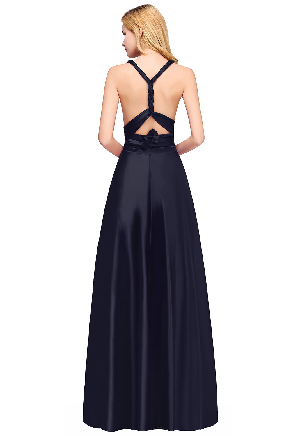 Spaghettiträger Satin Lange Brautjungfernkleider Abschlussball Partykleid