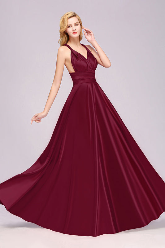 Spaghettiträger Satin Lange Brautjungfernkleider Abschlussball Partykleid