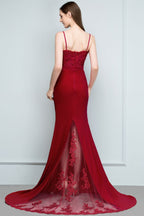 Vestidos de fiesta largos color burdeos con escote en forma de corazón, corte sirena y apliques de cuentas