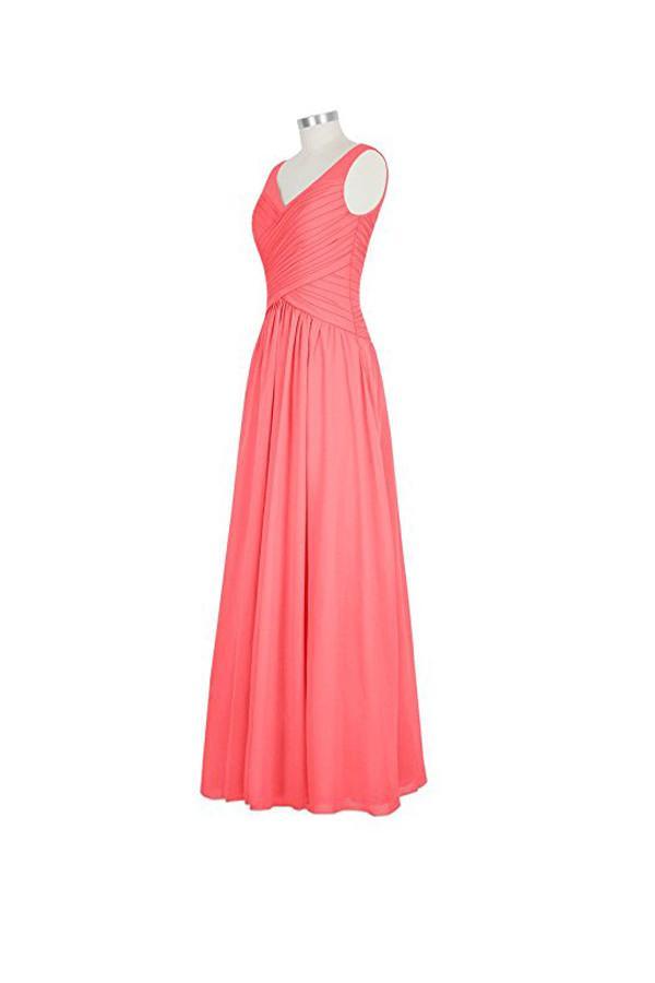 Vestidos de dama de honor con escote en V y tirantes largos de gasa BD013