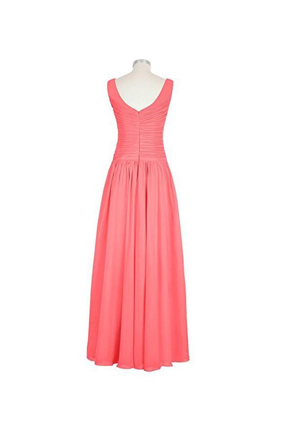 Vestidos de dama de honor con escote en V y tirantes largos de gasa BD013