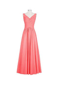 Vestidos de dama de honor con escote en V y tirantes largos de gasa BD013