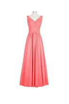Vestidos de dama de honor con escote en V y tirantes largos de gasa BD013