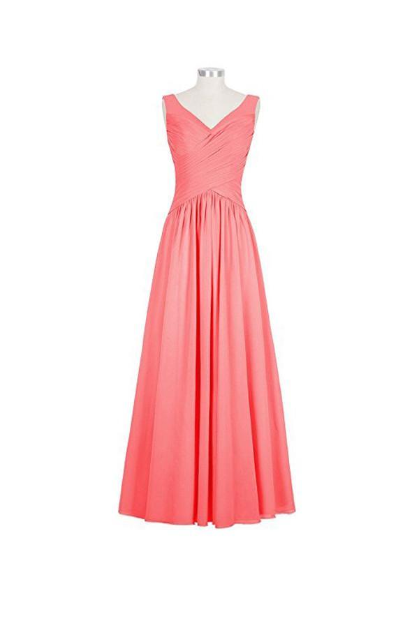 Vestidos de dama de honor con escote en V y tirantes largos de gasa BD013