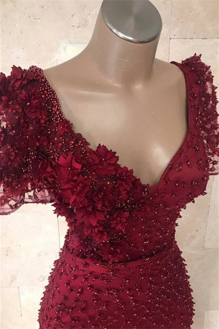 Langes Abendkleid bordeauxrot mit Ärmeln
