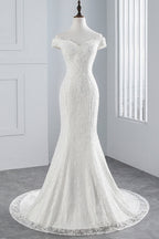 Vestido de novia largo de sirena con encaje y hombros descubiertos