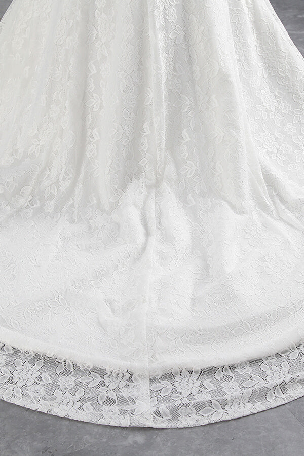 Vestido de novia largo de sirena con encaje y hombros descubiertos