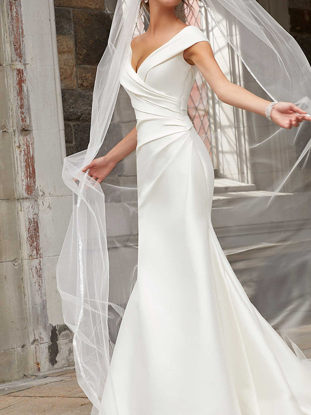 Long Mermaid Off the Shoulder Satin Wedding Dresses
