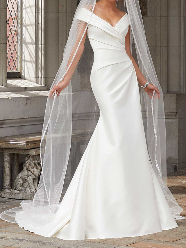 Long Mermaid Off the Shoulder Satin Wedding Dresses