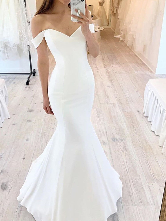 Long Mermaid Off the Shoulder Satin Wedding Dresses