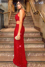 Langes, rotes Meerjungfrau-Ballkleid mit One-Shoulder-Ausschnitt und Pailletten