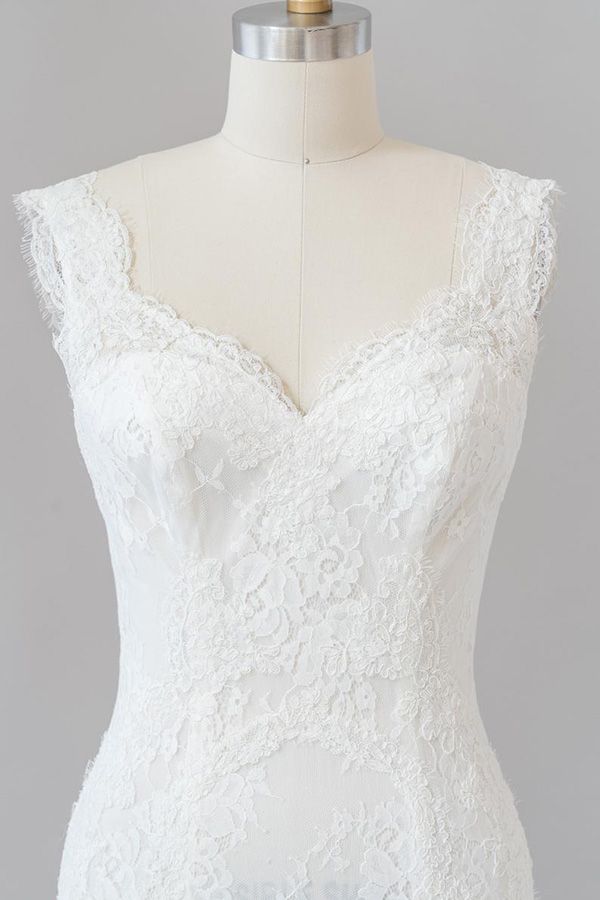 Vestido de novia largo de sirena con escote en forma de corazón y encaje sin espalda