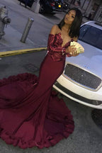 Langes Meerjungfrau-Ballkleid aus Satin mit Herzausschnitt und Ärmeln