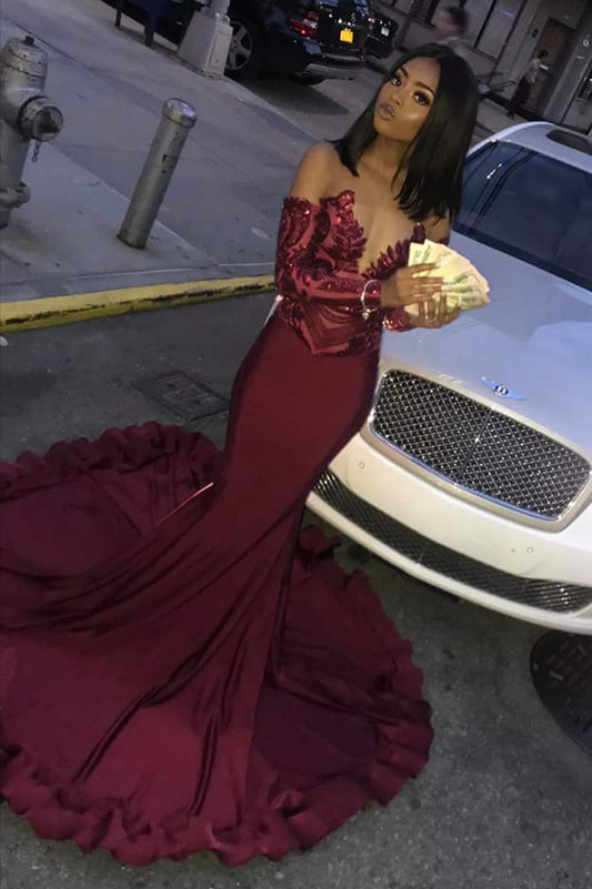 Langes Meerjungfrau-Ballkleid aus Satin mit Herzausschnitt und Ärmeln