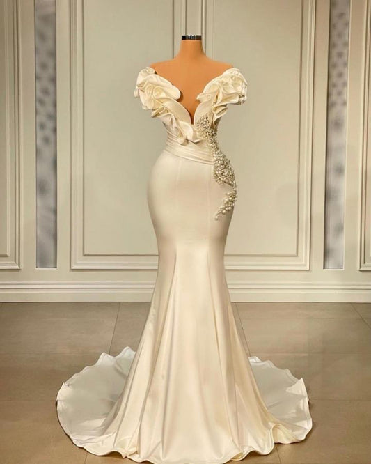 Langes Meerjungfrau-Abendkleid aus Satin mit Herzausschnitt