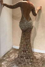Vestido de fiesta largo de sirena con escote en V, apliques de encaje, abertura frontal y mangas