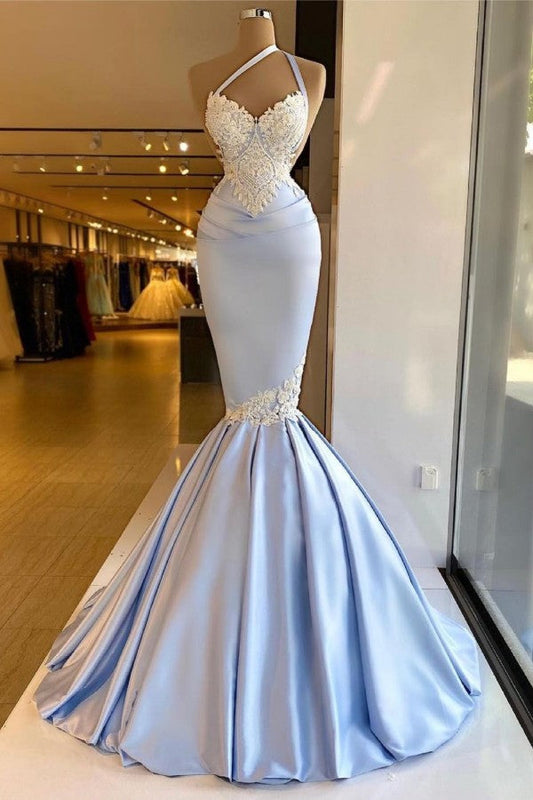 Langes Meerjungfrau-Ballkleid mit einer Schulter und Spitzenapplikationen