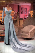 Langes One-Shoulder-Meerjungfrauen-Ballkleid mit Pailletten und Ärmeln