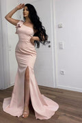Langes, schlichtes Meerjungfrau-Ballkleid mit One-Shoulder-Träger und Schlitz