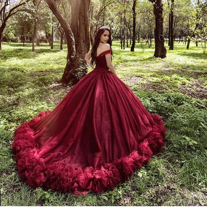 Long Princess Off-the-shoulder Tulle Wedding Dress