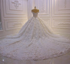 Long Princess Sweetheart Off-the-Shoulder Backless Appliques Lace Ruffles Tulle Wedding Dress