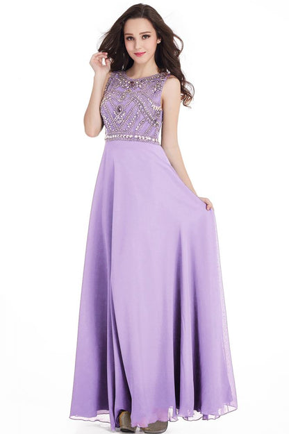 Vestidos de fiesta largos de gasa con cristales, joya y corte entallado hasta el suelo