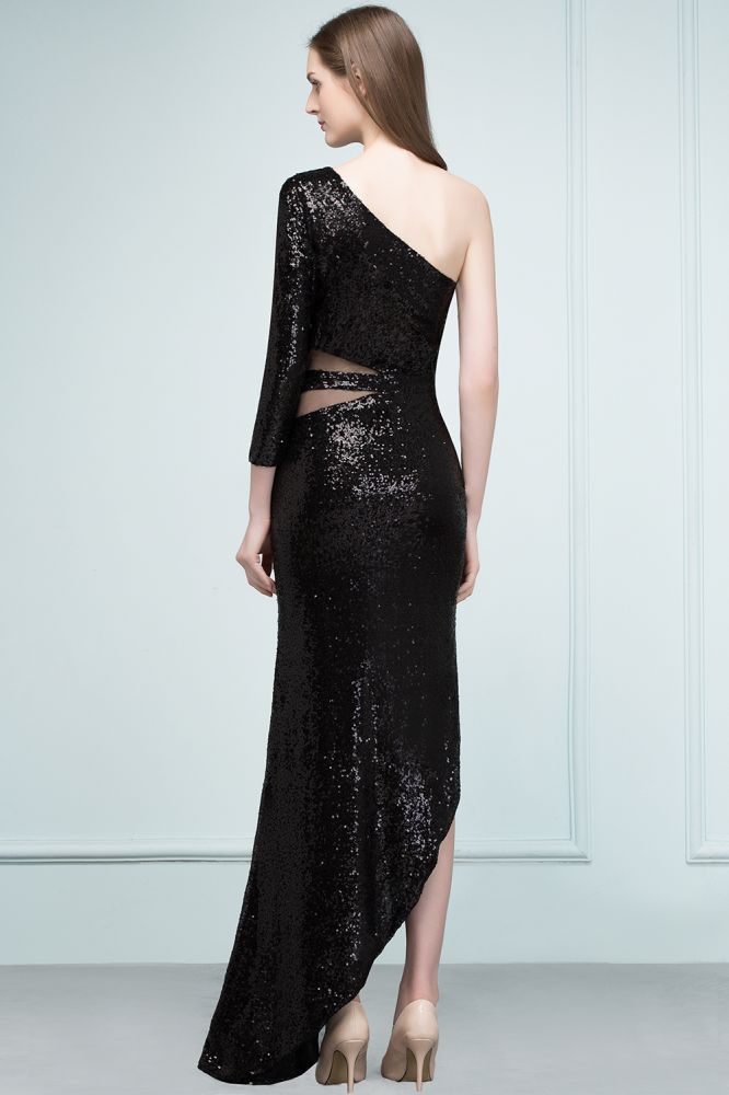 Vestidos de fiesta largos de una sola manga con lentejuelas y un solo hombro