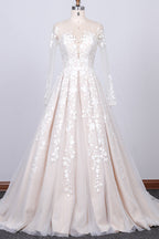 A-Linie Brautkleid mit langen Ärmeln und Applikationen aus Spitze und Tüll