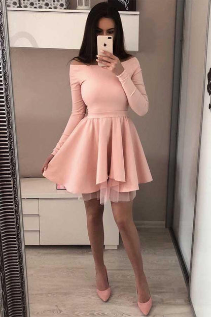 Long Sleeve Homecoming Dresses Off the Shoulder Short  Prom Dress