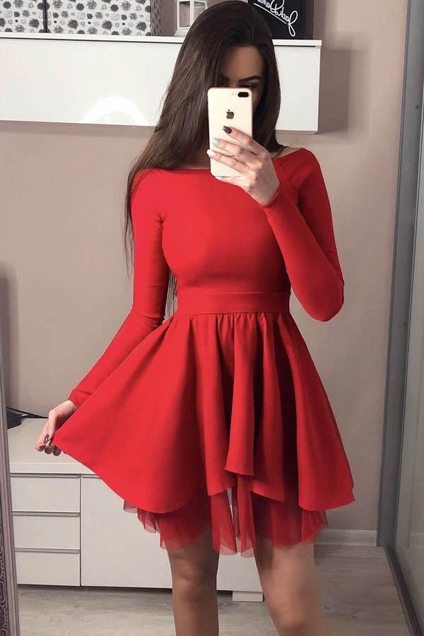 Vestidos de fiesta de manga larga con hombros descubiertos, vestido de fiesta corto PD230