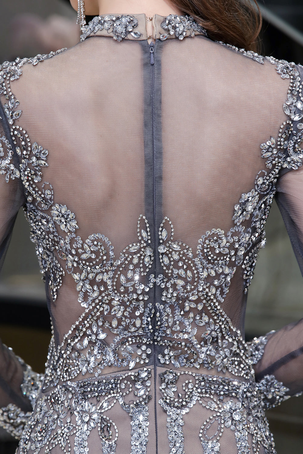 Long Sleeve Mermaid Sequins High-Neck Evening Gowns