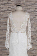 Long Sleeve Mermaid Sweetheart Appliques Lace Backless Wedding Dress