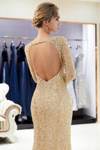 Vestidos de fiesta formales con lentejuelas, mangas largas y hasta el suelo
