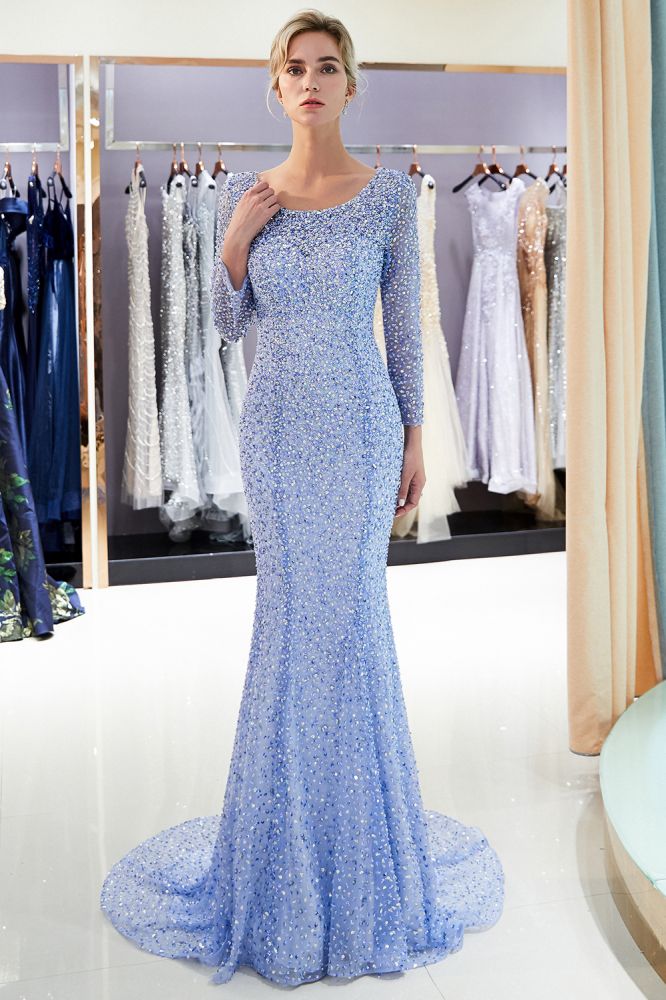 Vestidos de fiesta formales con lentejuelas, mangas largas y hasta el suelo