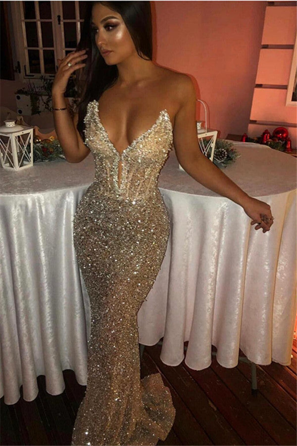 Langes Meerjungfrau-Ballkleid mit Pailletten und Herzausschnitt