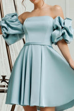 Schöne kurze A-Linie blaue schulterfreie Satin Homecoming Kleider