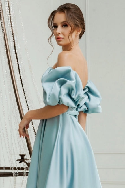Schöne kurze A-Linie blaue schulterfreie Satin Homecoming Kleider