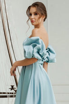 Schöne kurze A-Linie blaue schulterfreie Satin Homecoming Kleider
