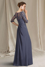 Elegante vestido de encaje para madre de la novia, escote redondo, media manga y apliques